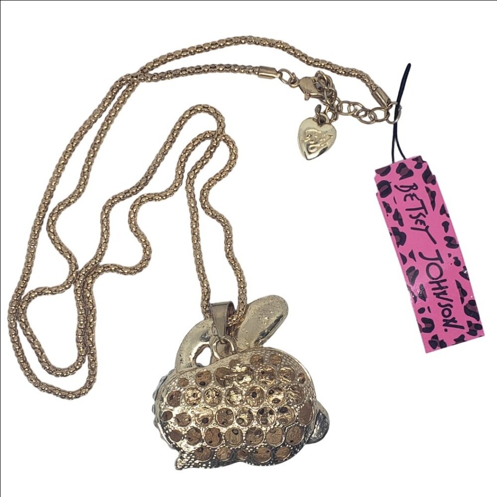 Betsey Johnson Pink Rhinestone Bunny Necklace 28” NWT - Picture 4 of 4